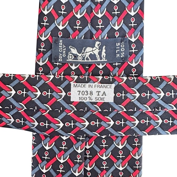 Authentic HERMES 100% Silk Blue Red & White Anchor Nautical Men’s Neck Tie - Picture 2 of 8